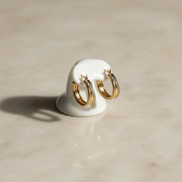 Lauren Ralph Lauren Gold Tone Twisted Crystal Hoop Earrings - Picture 2 of 5